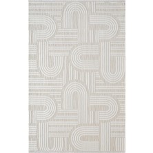 Tablo TL005A Krem Halı Geometrik Desen Antialerjik Pamuk Taban Yıkanabilir Salon Halısı Yatak Odası