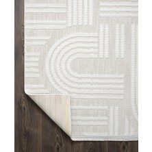 Tablo TL005A Krem Halı Geometrik Desen Antialerjik Pamuk Taban Yıkanabilir Salon Halısı Yatak Odası