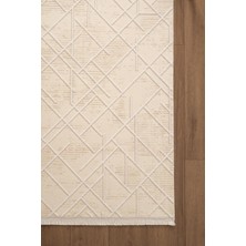 Crown CR005W Krem Halı Modern Detaylı Pamuk Taban Akrilik Tozuaz Salon Yatak Odası Koridor Halısı