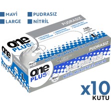 One Plus Nitril Muayene Eldiveni 100'LÜ L Büyük Boy Mavi 10 Kutu