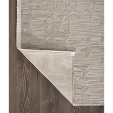 Tablo TL010A Gri Halı Geometrik Desen Antialerjik Pamuk Taban Yıkanabilir Salon Halısı Yatak Odası