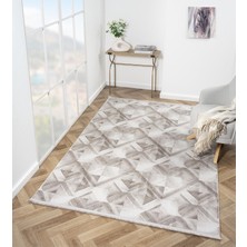 Loya LY007B Vizon Halı Geometrik Desenli Antialerjik Pamuk Taban Salon Halısı Yatak Odası Koridor