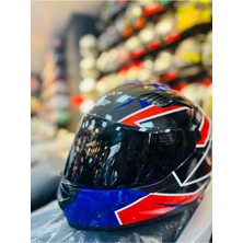 Fazer Siyah Vizör Rush Blue Red White Full Face Güneş Vizörlü Motosiklet Kaskı
