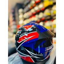 Fazer Siyah Vizör Rush Blue Red White Full Face Güneş Vizörlü Motosiklet Kaskı