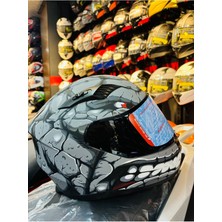 Fazer Siyah Vizör Fantastic Mat Grey Mat Full Face Güneş Vizörlü Motosiklet Kaskı