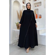 Çapraz Parça Görünümlü Incili Büyük Beden Elbise 3879-1 Siyah