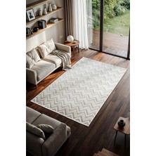 Iskandinav IV003A Krem Halı Gri Geometrik Detaylı Antialerjik Pamuk Taban Salon Halısı Koridor
