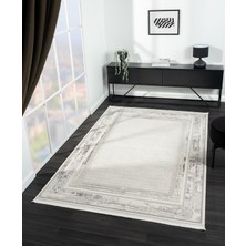 Feel FL003A Beyaz Halı Modern Çerçeve Desenli Akrilik Pamuk Taban Salon Halısı Yatak Odası Koridor