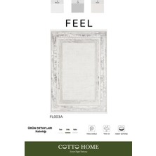 Feel FL003A Beyaz Halı Modern Çerçeve Desenli Akrilik Pamuk Taban Salon Halısı Yatak Odası Koridor