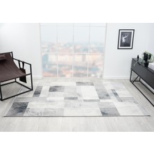 Loya LY005G Gri Halı Geometrik Desenli Antialerjik Pamuk Taban Salon Halısı Yatak Odası Koridor