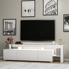 İnarch Dizayn Beliz Led Işıklı Tv Ünitesi, Tv Sehpası, Raflı - Parlak Beyaz