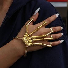 Siyah Gotik Punk Kafatası Bilezik Açık Parmak Yüzük Erkekler Kadınlar Için Esneklik Ayarlanabilir Iskelet Bilezik Bilezik Çift Takı (Yurt Dışından)