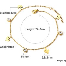 132G Kaktüs Luxusteel Paslanmaz Çelik Halhal Kadınlar Için Altın Kaplama Yuvarlak Taşlı Kristal Rhinestone Charm   Ayak Zinciri Plaj Takı (Yurt Dışından)