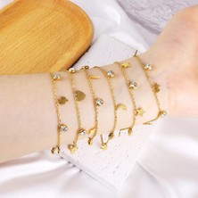 132G Kaktüs Luxusteel Paslanmaz Çelik Halhal Kadınlar Için Altın Kaplama Yuvarlak Taşlı Kristal Rhinestone Charm   Ayak Zinciri Plaj Takı (Yurt Dışından)