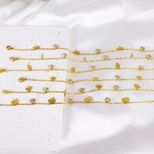 132G Kaktüs Luxusteel Paslanmaz Çelik Halhal Kadınlar Için Altın Kaplama Yuvarlak Taşlı Kristal Rhinestone Charm   Ayak Zinciri Plaj Takı (Yurt Dışından)