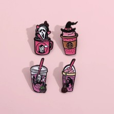 W8498 Iskelet Hayalet Kahve Fincanı Emaye Pimleri Uzay Gemisi Buz Kahve Ölüm Maskesi Broş Rozeti Trendy Punk Yaka Takı Cadılar Bayramı Hediye (Yurt Dışından)