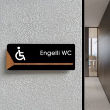Engelli Wc Bayan - Ofis Kapı Isimliği, Yönlendirme Levhası 26X10CM - Siyah&ceviz