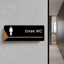 Erkek Wc - Ofis Kapı Isimliği, Yönlendirme Levhası 26X10CM - Siyah & Ceviz