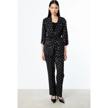 Ekol Kadın Beli Lastikli Desenli Pantolon 4244 Siyah