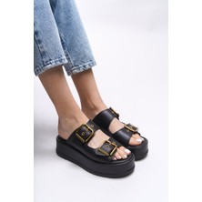 Riccon Kadın Çift Tokalı Terlik Düz Taban Kullanım Alanı İçin Şık Tasarım 001278