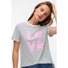 Vero Moda Kadın Vmsımone Kısa Kollu %100 Pamuk T-Shirt 10328170 Ekru