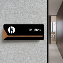 Mutfak - Ofis Kapı Isimliği, Yönlendirme Levhası 26X10CM - Siyah & Ceviz