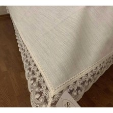 Avangarde Jute Simli Keten Güpürlü Dertsiz Leke Tutmaz 160 x 260CM Gold-Kapuçino Masa Örtüsü