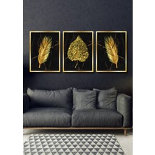 Pleksi Çerçeveli Ahşap Yapraklar Duvar Dekoru Salon Oturma Yatak Odası Mutfak Antre Için Tablo Seti