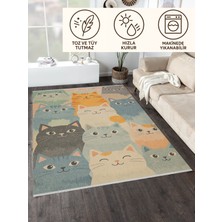 Sevimli Kedi Desenli Halı – Renkli ve Neşeli Tasarım | Kaymaz, Yıkanabilir, Evcil & Bebek Dostu
