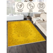 Sarı Retro Desenli Halı – Enerjik & Modern Stil | Kaymaz Tabanlı, Yıkanabilir, Evcil Dostu
