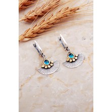 Sümer Telkari Akuamarin Taşlı Yelpaze Çekiç Dövme Tasarım Elişi Gümüş Küpe 7196