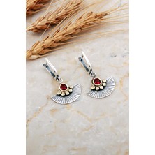 Sümer Telkari Kök Yakut Taşlı Yelpaze Çekiç Dövme Tasarım Elişi Gümüş Küpe 7194