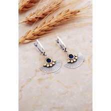 Sümer Telkari Safir Taşlı Yelpaze Çekiç Dövme Tasarım Elişi Gümüş Küpe 7193