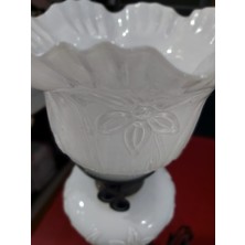Çap 21CM Yükseklik 46CM Beyaz Opal Cam Metal Lamba Klasik Kablolu Tuşlu 1 Adet