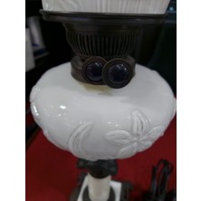 Çap 21CM Yükseklik 46CM Beyaz Opal Cam Metal Lamba Klasik Kablolu Tuşlu 1 Adet