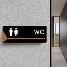 Wc - Ofis Kapı Isimliği, Yönlendirme Levhası 26X10CM - Siyah & Ceviz