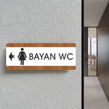 Bayan Wc Sol Ok - Ofis Departman Kapı Isimliği, Yönlendirme Levhası 26X10 cm Beyaz-Ceviz