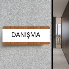 Danışma - Ofis Departman Kapı Isimliği, Yönlendirme Levhası 26X10 cm Beyaz & Ceviz