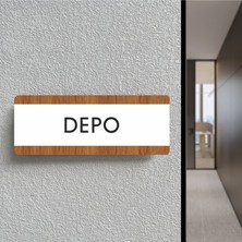 Depo -  Ofis Departman Kapı Isimliği, Yönlendirme Levhası 26X10 cm Beyaz & Ceviz