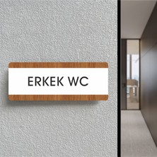 Erkek Wc - Ofis Departman Kapı Isimliği, Yönlendirme Levhası 26X10 cm Beyaz & Ceviz