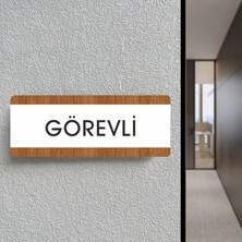 Görevli - Ofis Departman Kapı Isimliği, Yönlendirme Levhası 26X10 cm Beyaz & Ceviz