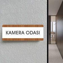 Kamera Odası - Ofis Departman Kapı Isimliği, Yönlendirme Levhası 26X10 cm Beyaz & Ceviz