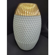 24CM Yükseklik Cam Yeşil Gold Vazo Dokulu Mat Aksesuar Büyük 1 Adet