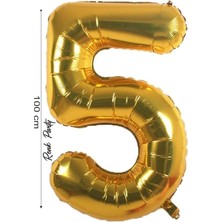 Folyo Balon 5 Rakamı Helyum Balon 100 cm Gold Renk - 5 Yaş Balonu - 5 Rakam Balon - 40 Inch