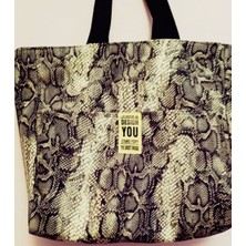 Rose Moda Yılan  Desenli Böyük Boy Tote Çanta.  Kahfe Renk  Su Geçirmez Yapıda