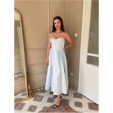 Organze Saten Midi Boy Askılı Elbise