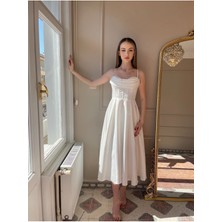 Organze Saten Midi Boy Askılı Abiye Elbise