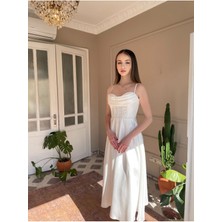 Organze Saten Midi Boy Askılı Abiye Elbise