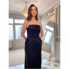Saten Kumaş Straplez Modern Kalıp Abiye Elbise