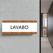 Lavabo - Ofis Departman Kapı Isimliği, Yönlendirme Levhası 26X10 cm Beyaz & Ceviz